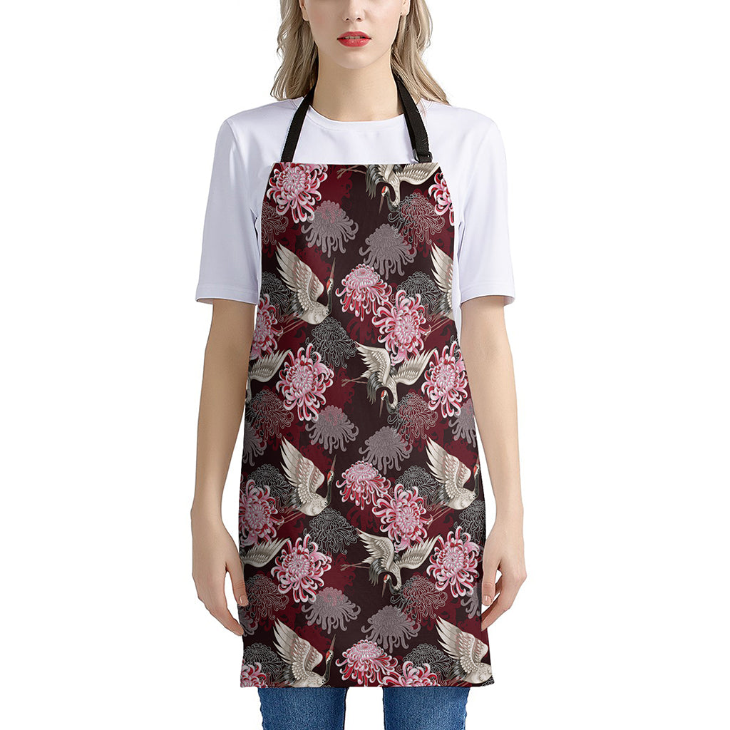 Japanese Cranes And Chrysanthemums Print Apron