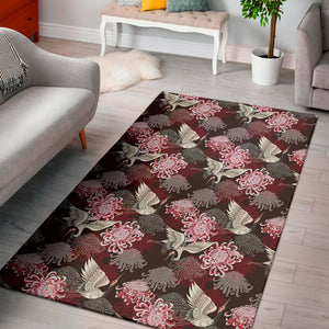 Japanese Cranes And Chrysanthemums Print Area Rug