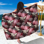 Japanese Cranes And Chrysanthemums Print Beach Sarong Wrap