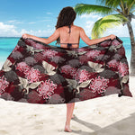 Japanese Cranes And Chrysanthemums Print Beach Sarong Wrap