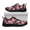 Japanese Cranes And Chrysanthemums Print Black Running Shoes