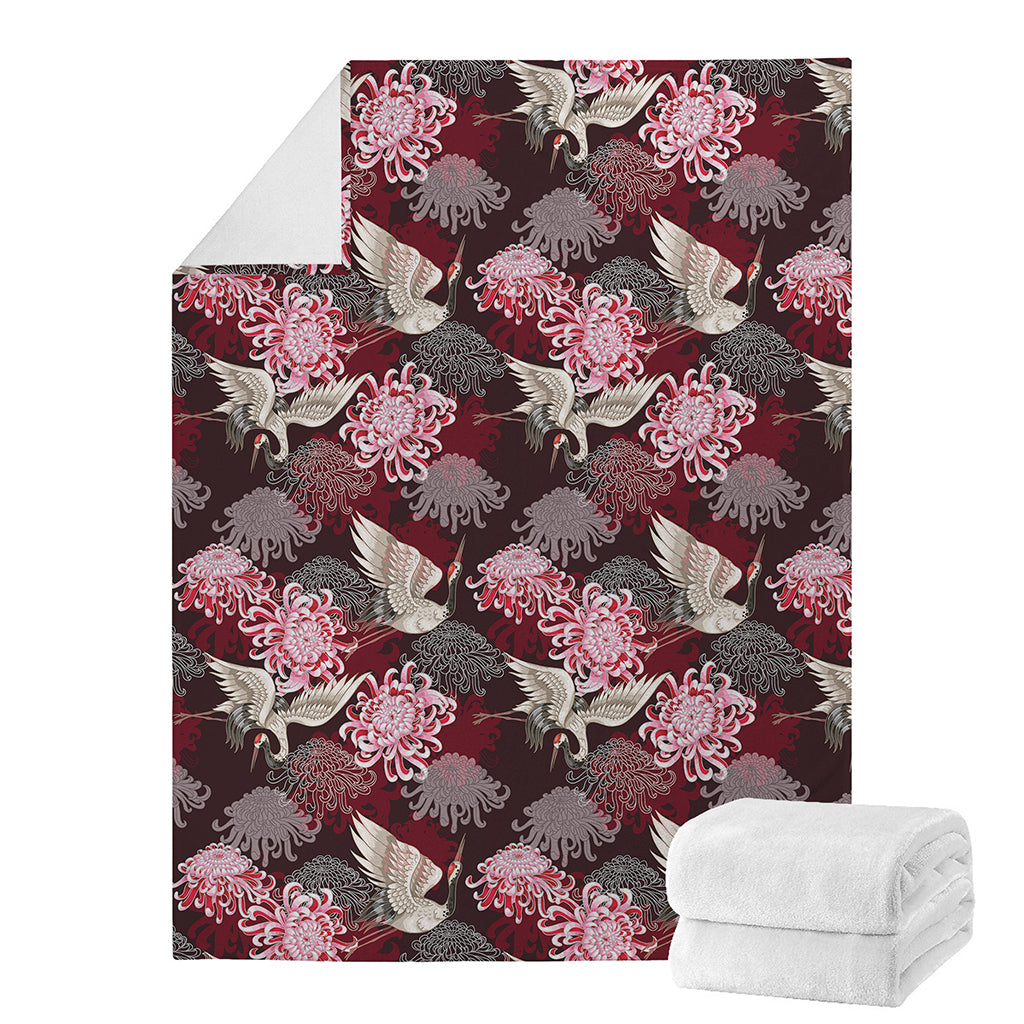 Japanese Cranes And Chrysanthemums Print Blanket