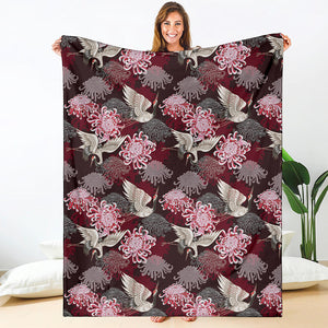 Japanese Cranes And Chrysanthemums Print Blanket