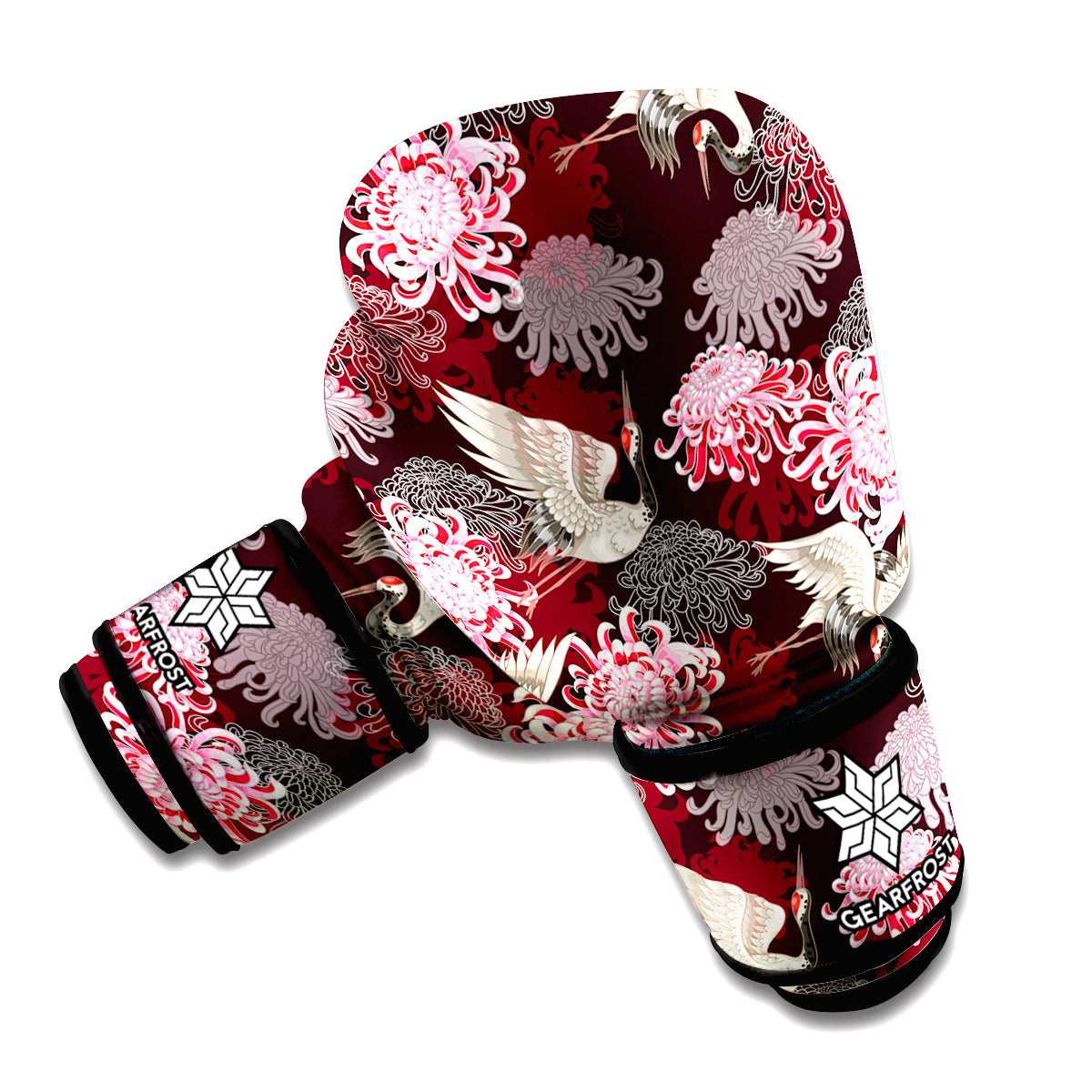 Japanese Cranes And Chrysanthemums Print Boxing Gloves