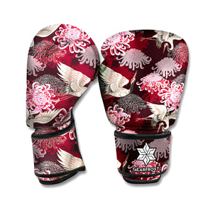 Japanese Cranes And Chrysanthemums Print Boxing Gloves