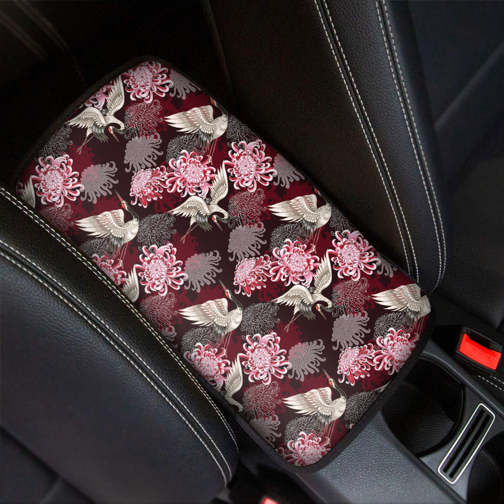 Japanese Cranes And Chrysanthemums Print Car Center Console Cover