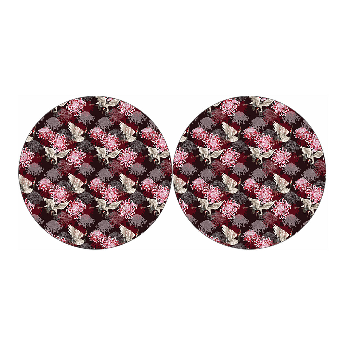 Japanese Cranes And Chrysanthemums Print Car Coasters