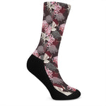 Japanese Cranes And Chrysanthemums Print Crew Socks