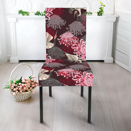 Japanese Cranes And Chrysanthemums Print Dining Chair Slipcover