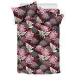 Japanese Cranes And Chrysanthemums Print Duvet Cover Bedding Set