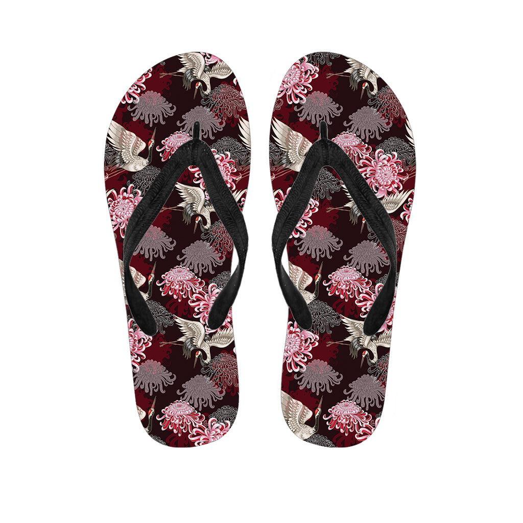 Japanese Cranes And Chrysanthemums Print Flip Flops