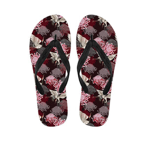 Japanese Cranes And Chrysanthemums Print Flip Flops