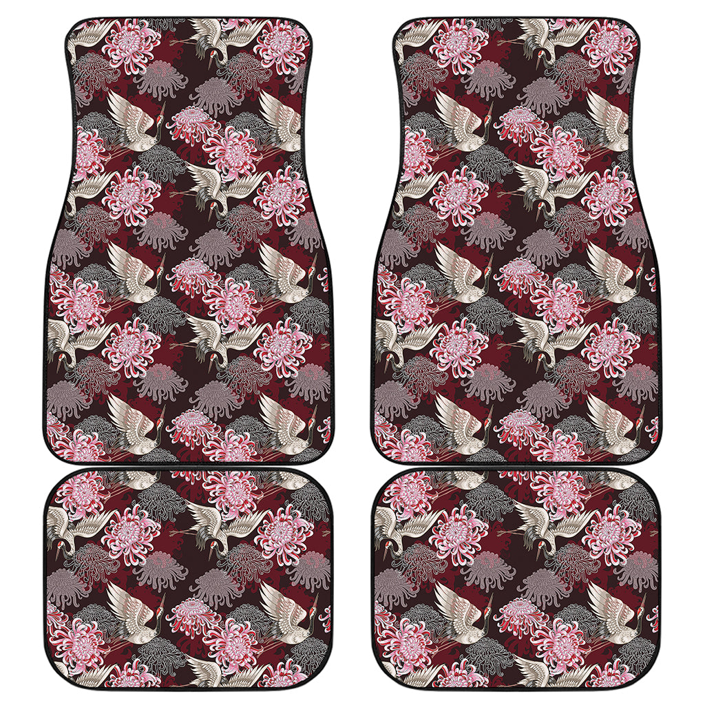 Japanese Cranes And Chrysanthemums Print Front and Back Car Floor Mats