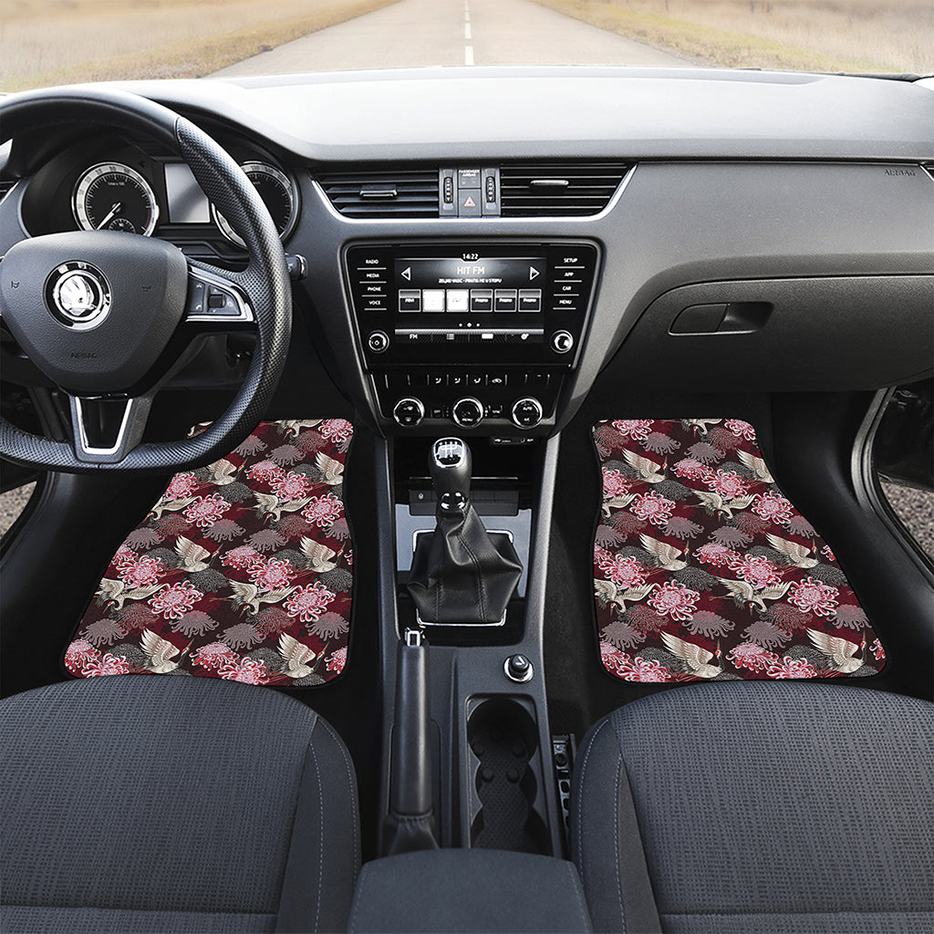 Japanese Cranes And Chrysanthemums Print Front and Back Car Floor Mats