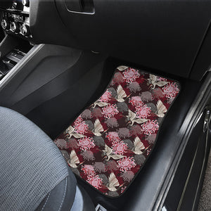 Japanese Cranes And Chrysanthemums Print Front and Back Car Floor Mats