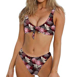 Japanese Cranes And Chrysanthemums Print Front Bow Tie Bikini