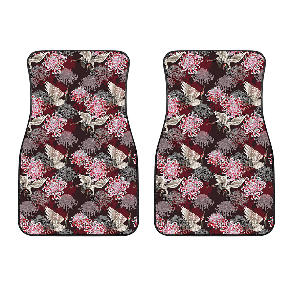 Japanese Cranes And Chrysanthemums Print Front Car Floor Mats