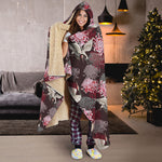 Japanese Cranes And Chrysanthemums Print Hooded Blanket