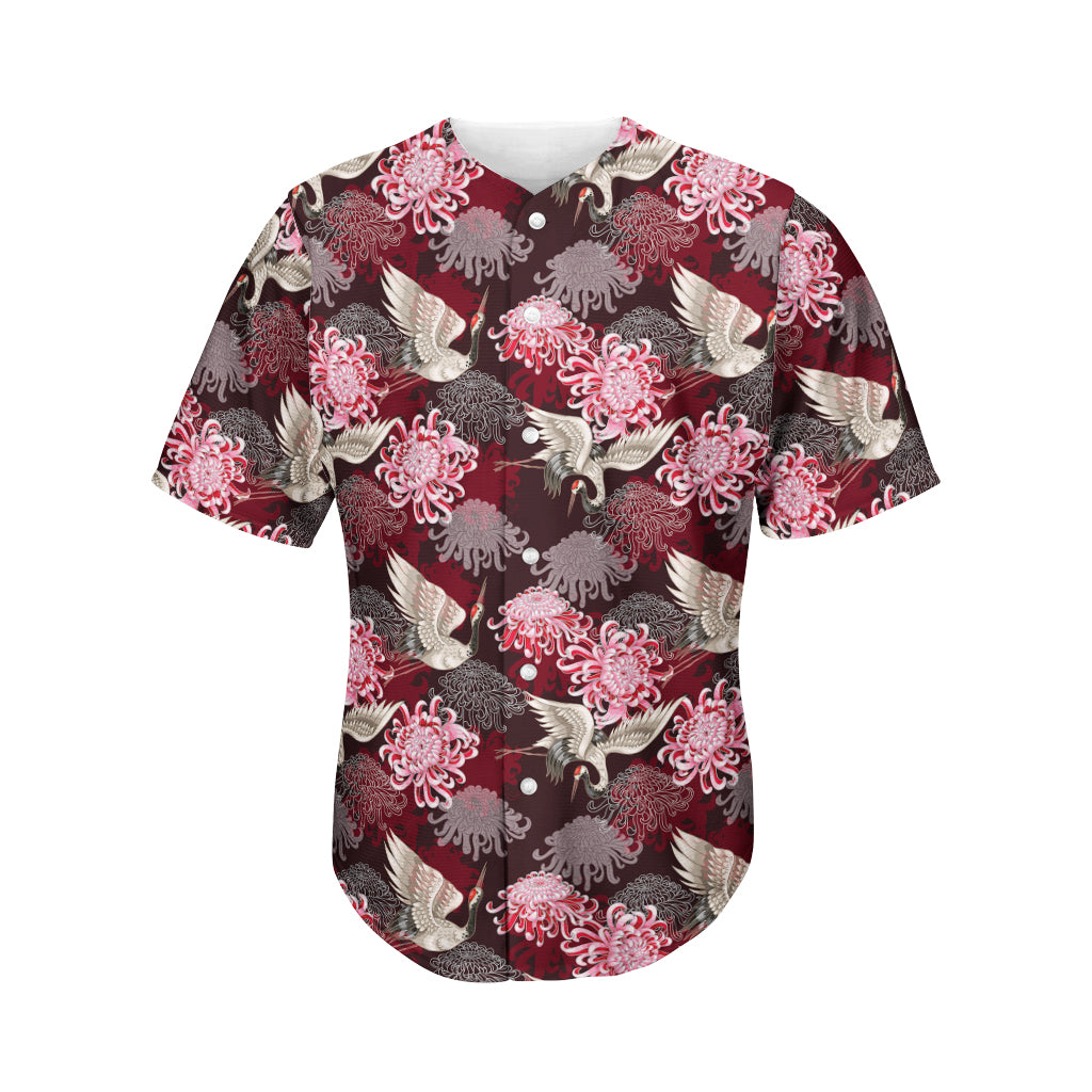 Japanese Cranes And Chrysanthemums Print Men's Baseball Jersey