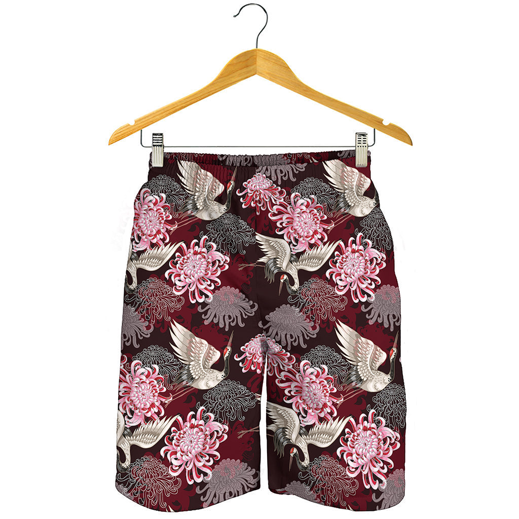 Japanese Cranes And Chrysanthemums Print Men's Shorts