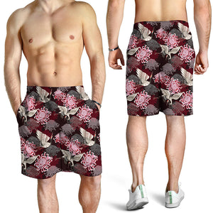 Japanese Cranes And Chrysanthemums Print Men's Shorts