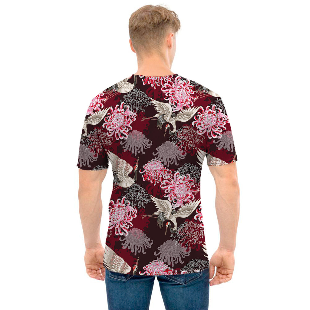 Japanese Cranes And Chrysanthemums Print Men's T-Shirt
