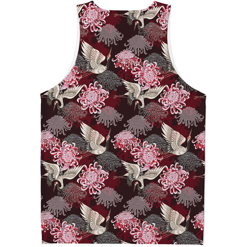 Japanese Cranes And Chrysanthemums Print Men's Tank Top