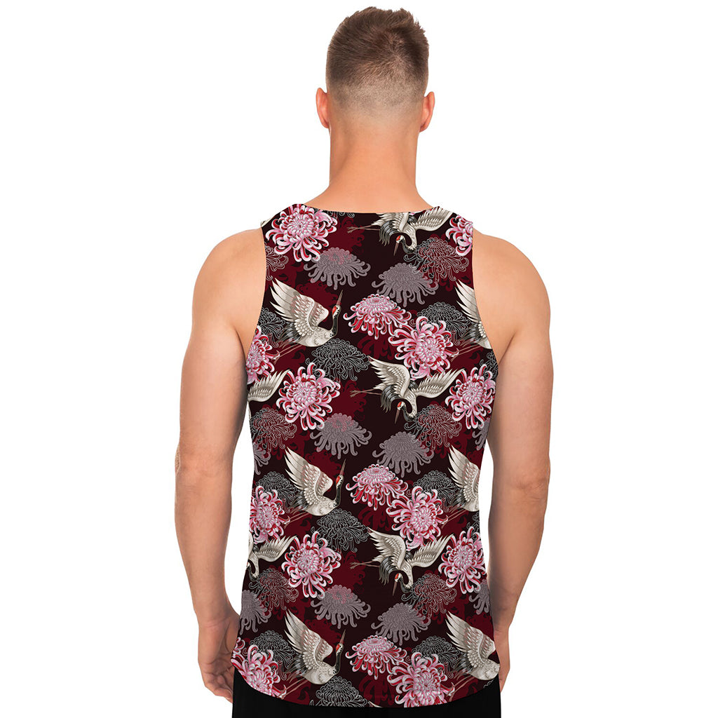 Japanese Cranes And Chrysanthemums Print Men's Tank Top