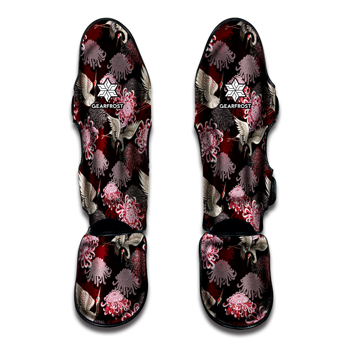 Japanese Cranes And Chrysanthemums Print Muay Thai Shin Guard