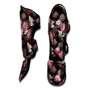 Japanese Cranes And Chrysanthemums Print Muay Thai Shin Guard