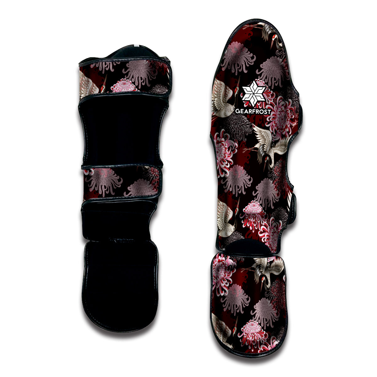 Japanese Cranes And Chrysanthemums Print Muay Thai Shin Guard