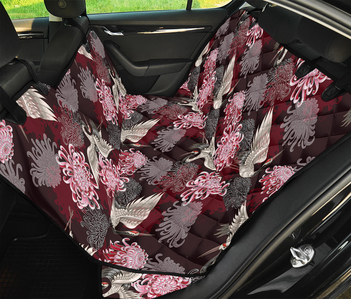 Japanese Cranes And Chrysanthemums Print Pet Car Back Seat Cover