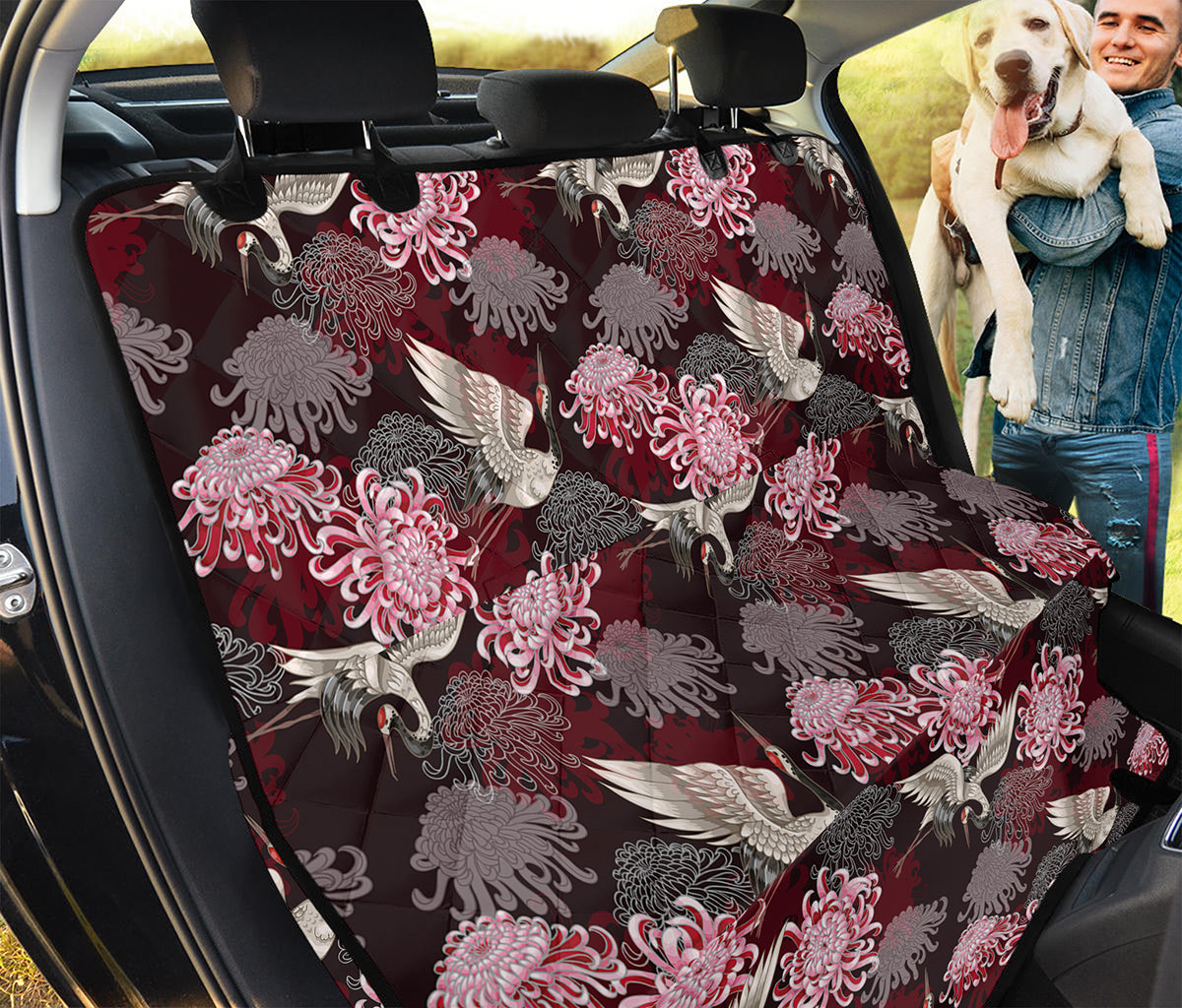 Japanese Cranes And Chrysanthemums Print Pet Car Back Seat Cover