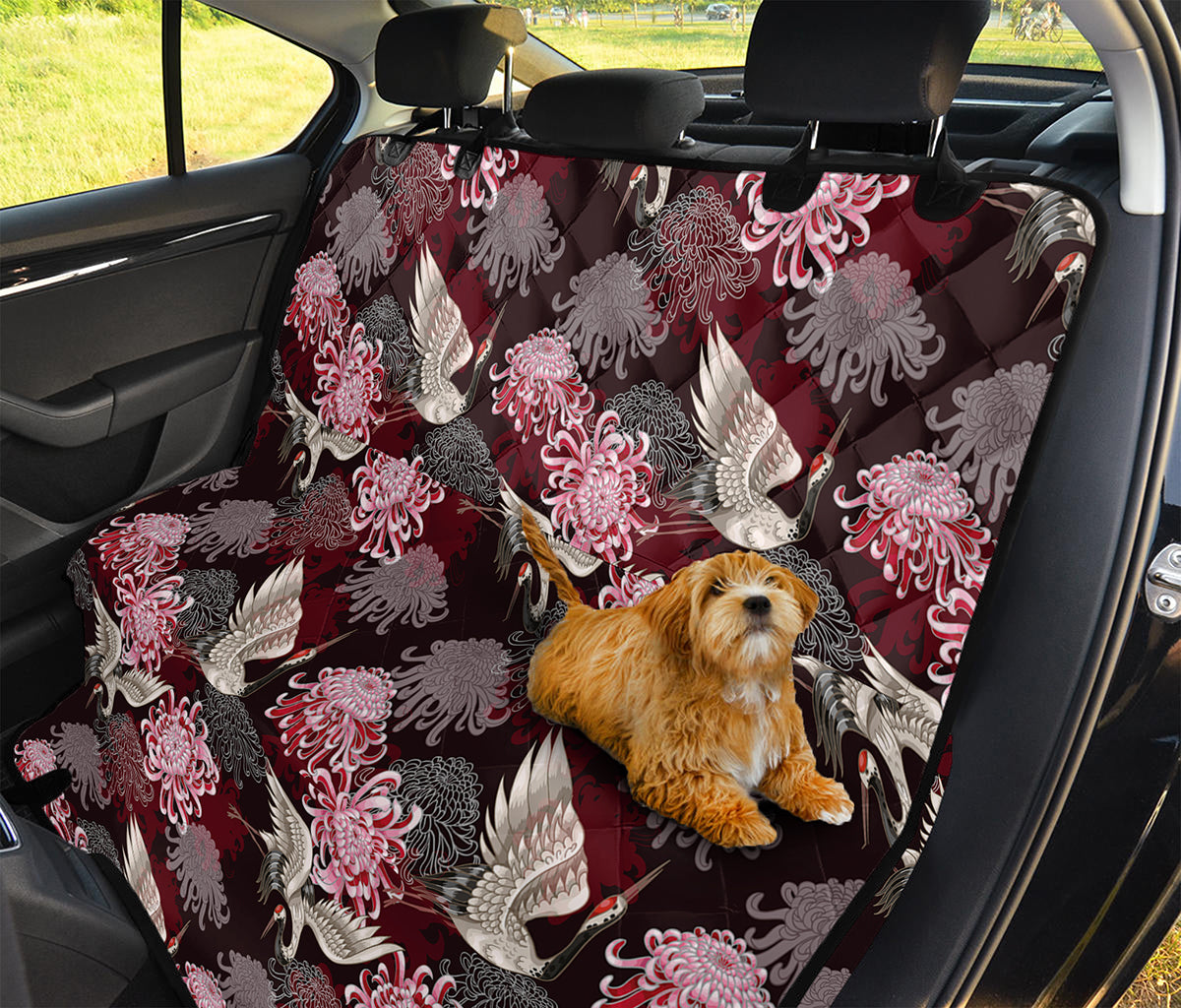 Japanese Cranes And Chrysanthemums Print Pet Car Back Seat Cover