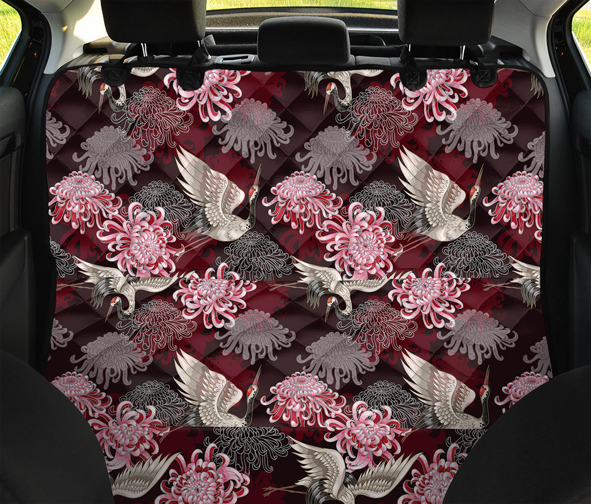 Japanese Cranes And Chrysanthemums Print Pet Car Back Seat Cover