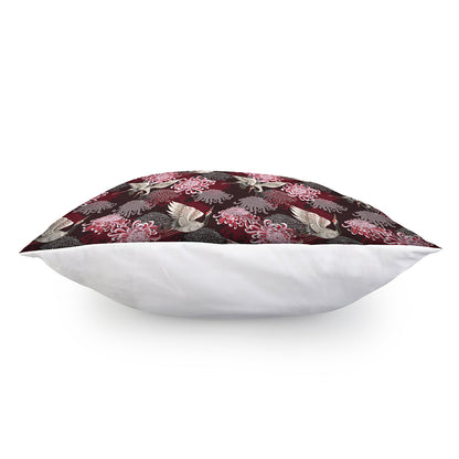 Japanese Cranes And Chrysanthemums Print Pillow Cover