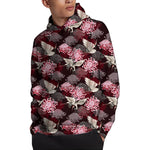 Japanese Cranes And Chrysanthemums Print Pullover Hoodie