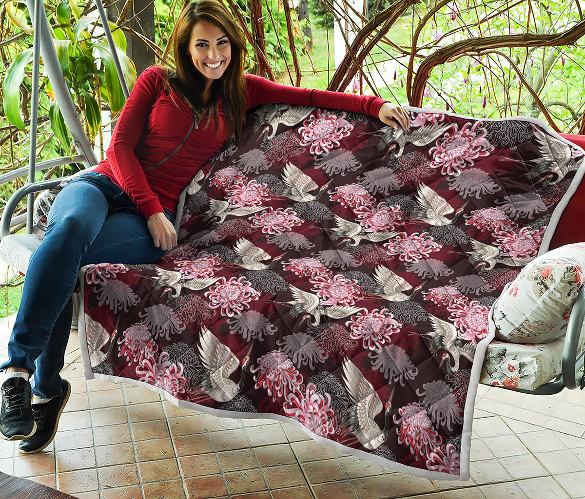 Japanese Cranes And Chrysanthemums Print Quilt