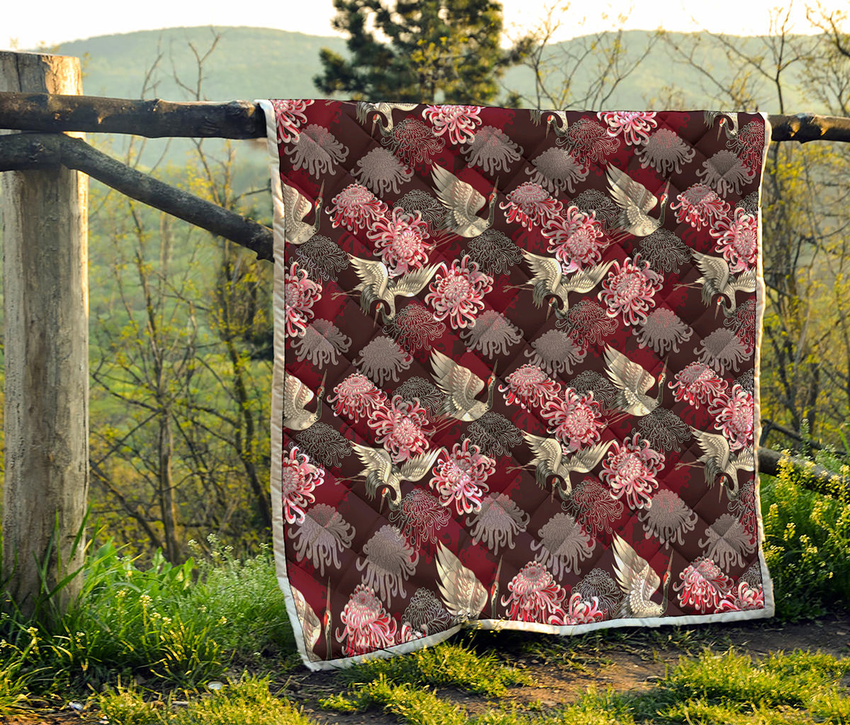 Japanese Cranes And Chrysanthemums Print Quilt