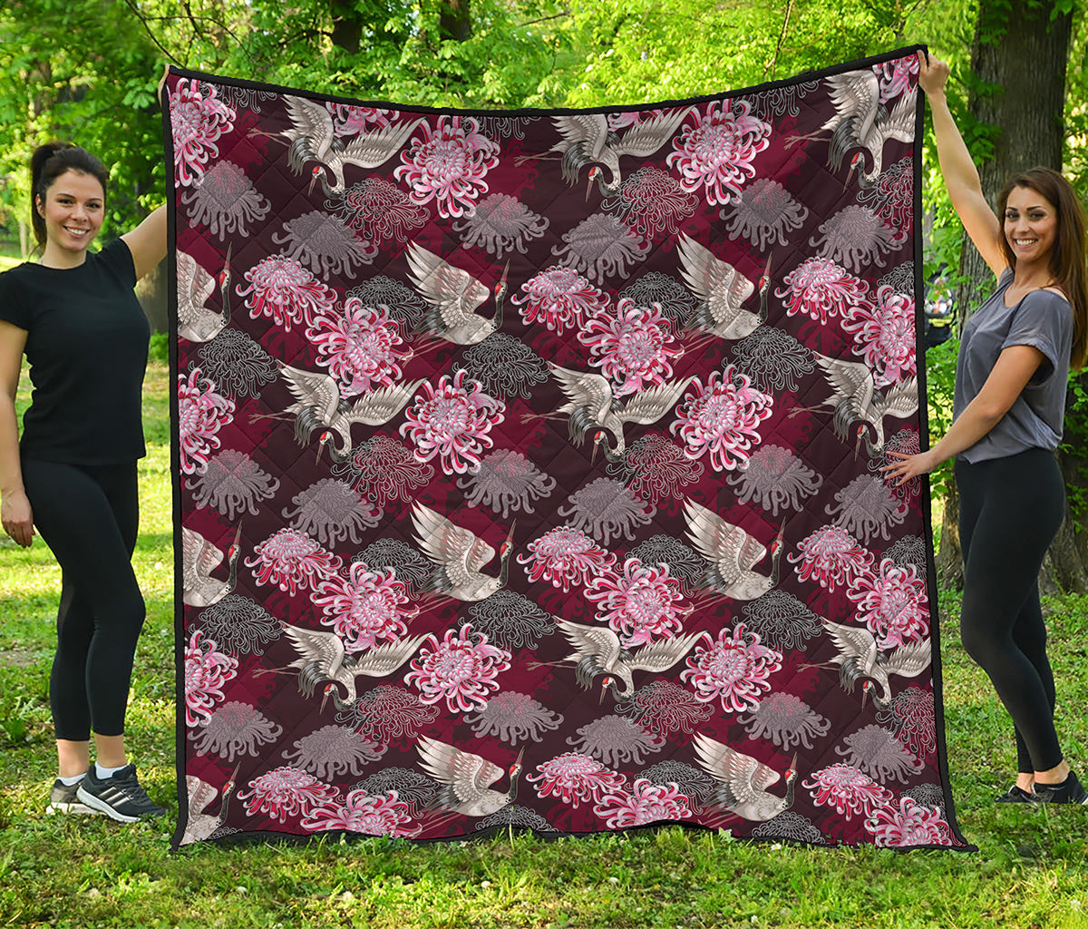 Japanese Cranes And Chrysanthemums Print Quilt