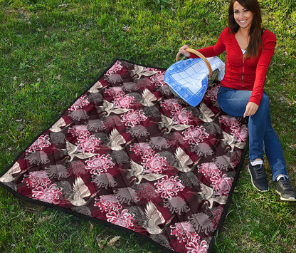 Japanese Cranes And Chrysanthemums Print Quilt
