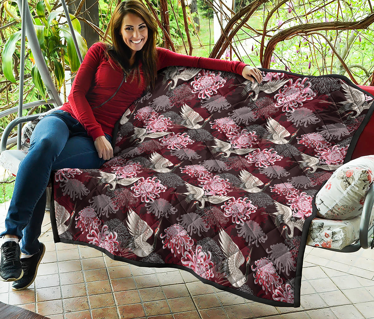 Japanese Cranes And Chrysanthemums Print Quilt