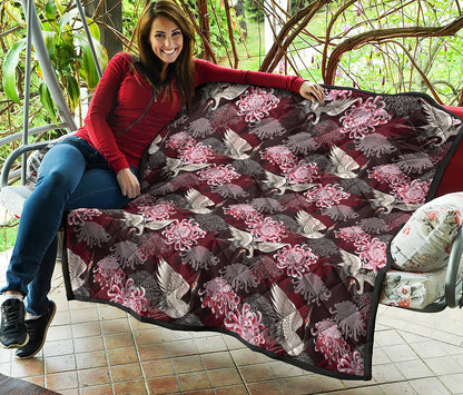 Japanese Cranes And Chrysanthemums Print Quilt