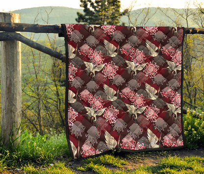 Japanese Cranes And Chrysanthemums Print Quilt