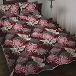 Japanese Cranes And Chrysanthemums Print Quilt Bed Set