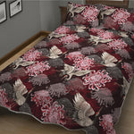 Japanese Cranes And Chrysanthemums Print Quilt Bed Set