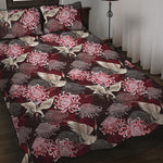 Japanese Cranes And Chrysanthemums Print Quilt Bed Set
