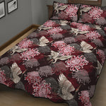 Japanese Cranes And Chrysanthemums Print Quilt Bed Set
