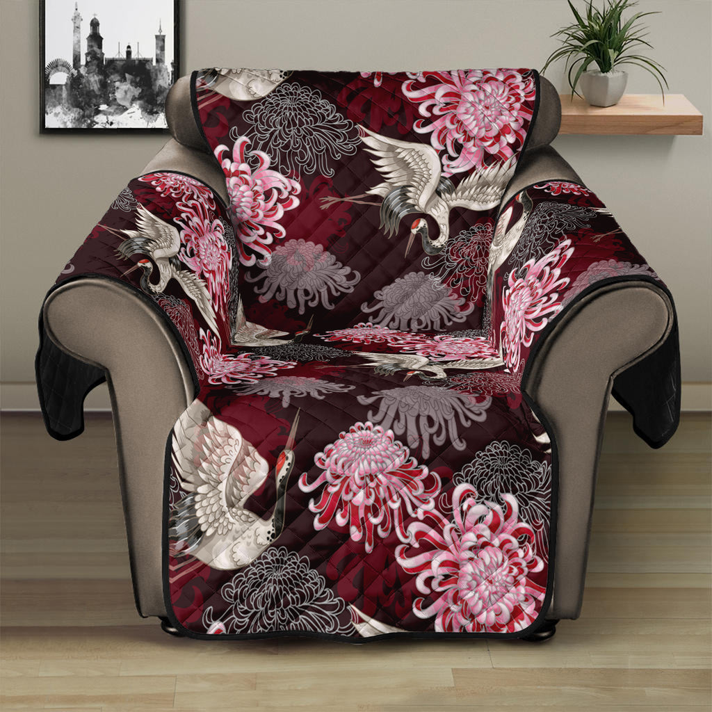 Japanese Cranes And Chrysanthemums Print Recliner Protector