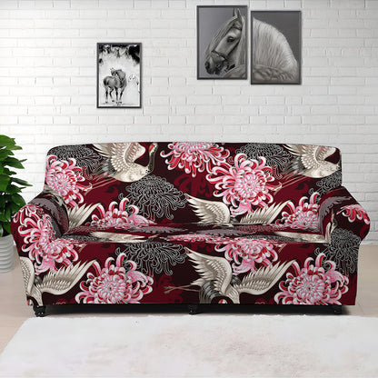 Japanese Cranes And Chrysanthemums Print Sofa Cover